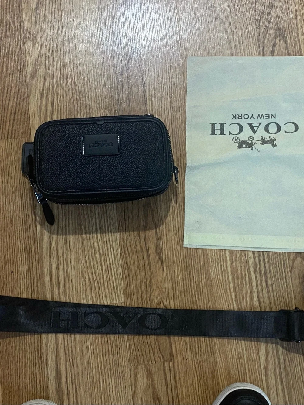 Coach Black Pebbled Leather Phone Case with Logo Patch